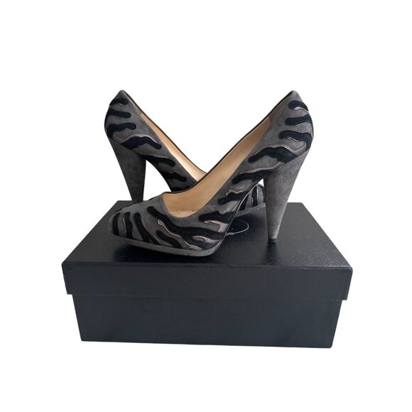 PRADA Gray Black Suede Animal Print Heels Size 40.5 - Picture 3 of 12